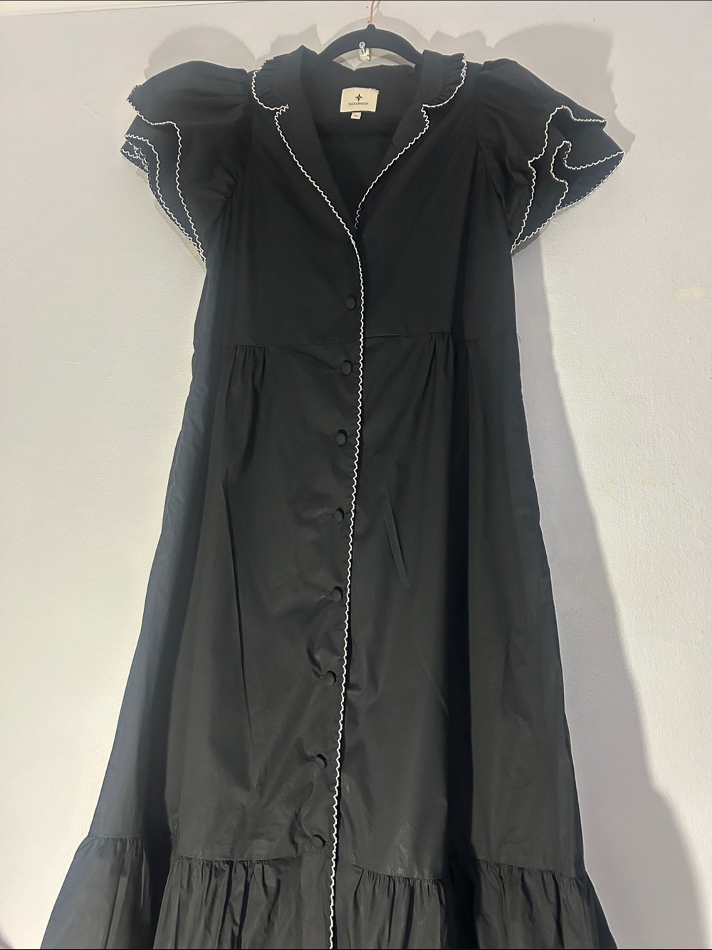 Tuckernuck Black Alice  Midi Dress with Contrast Piping size medium - Picture 6 of 9
